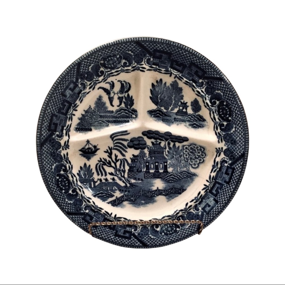Vintage Heavy Ceramic 10" Blue Willow Grill Plate